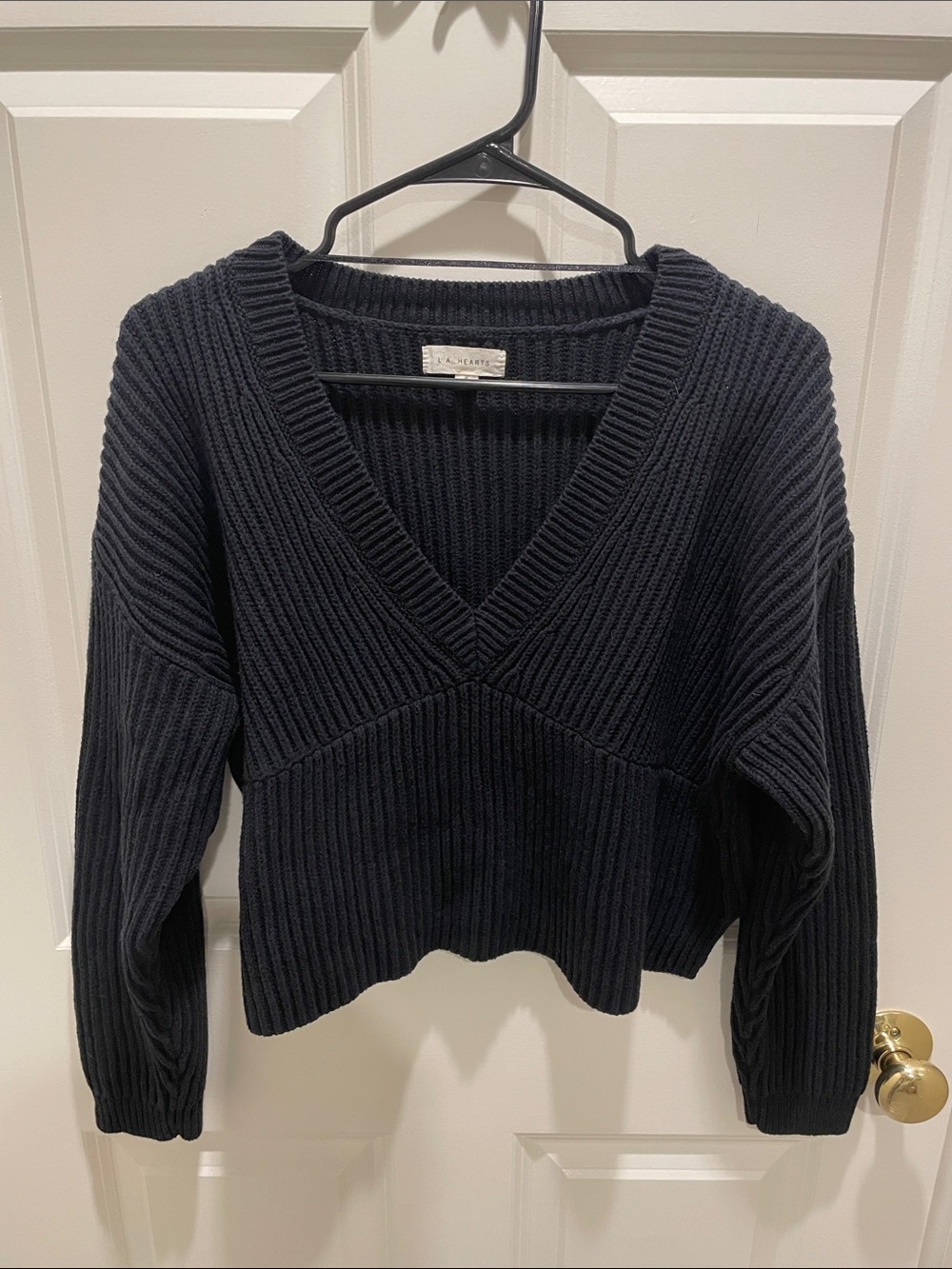 LA HEARTS Black Ribbed V-Neck Pullover Sweater